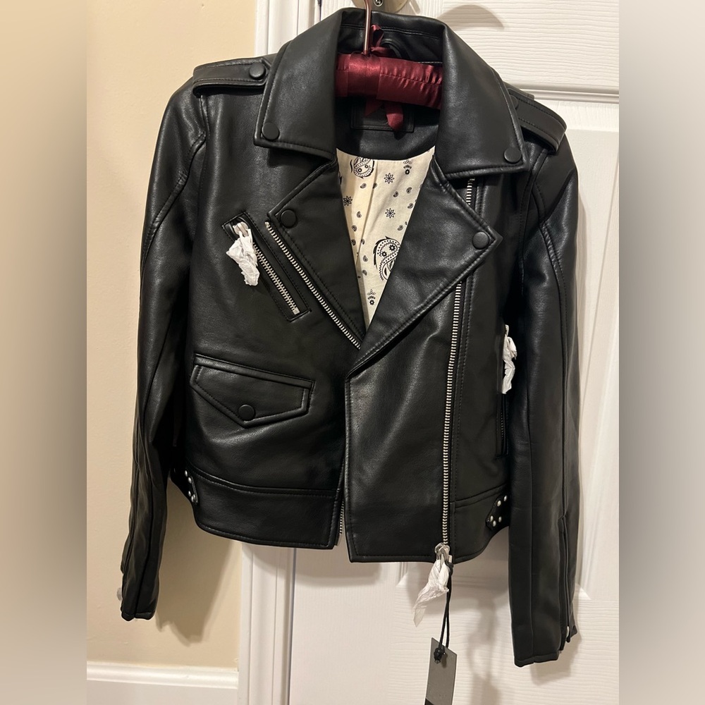 Blank NYC Black Faux Leather Moto Jacket with Silver Hardware